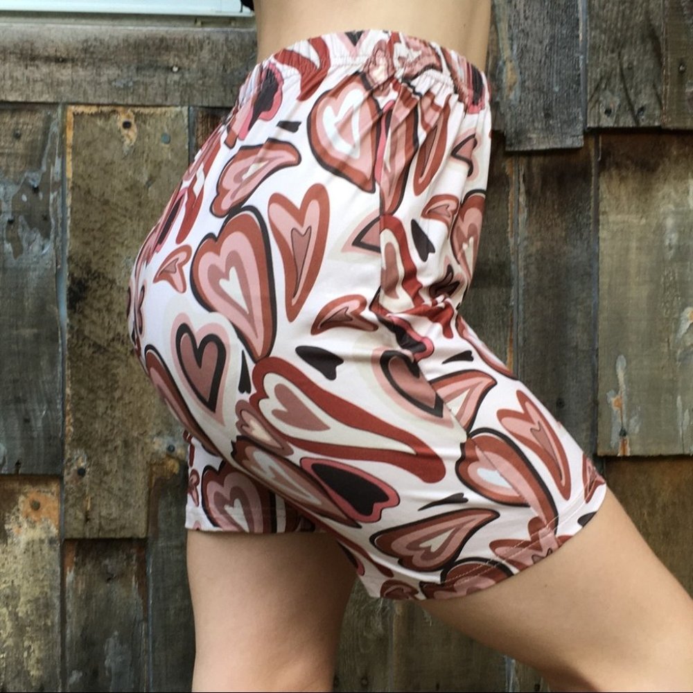 Romwe Brown Hearts High Waisted Bike Shorts Small